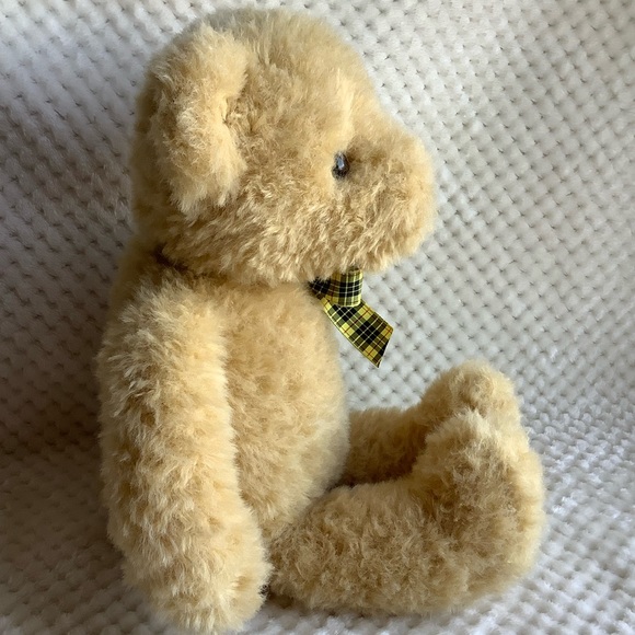 GUND Golden Honey Coloured Plush Bear Yellow Black Checkered Bow Stuffed Animal - Picture 4 of 12